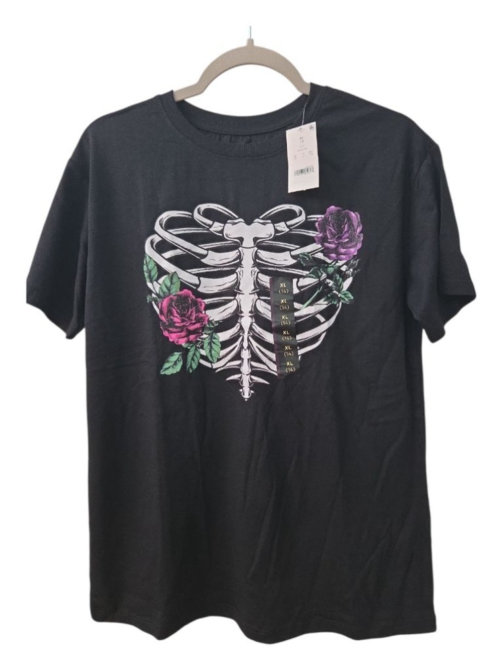 Scavenger Hunt Black Rib Cage Rose Graphic T-Shirt Juniors XL